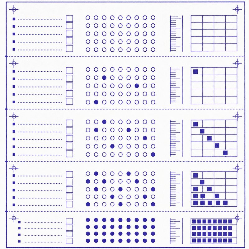 Five identical short forms stacked in a column, each one filled in further than the one above it.