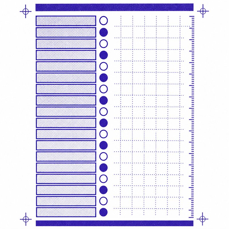 A single column of boxed row fields, each paired with one bubble, some filled solid and some left open.