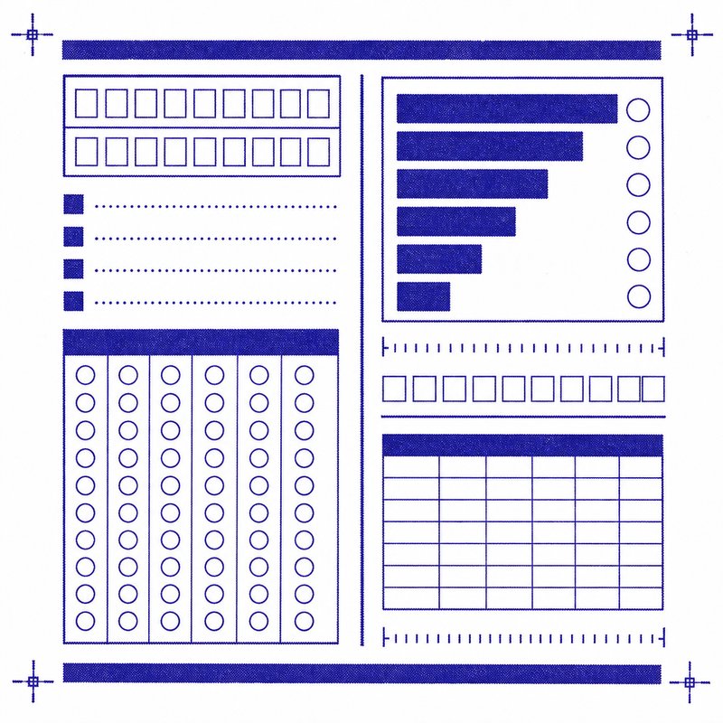A banded measuring scale, each band paired with a row of answer bubbles.